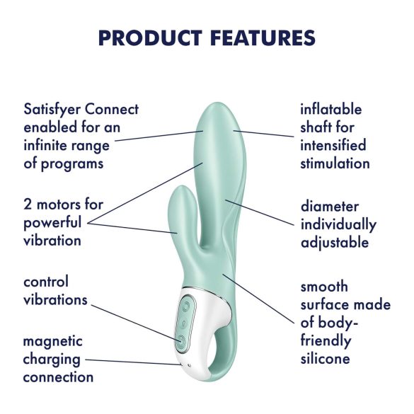 Satisfyer - vibrador coelho com sucção e inflável - menta
