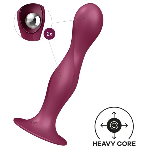 Satisfyer Double Ball-R - dildo com ventosa e peso - silicone vermelho