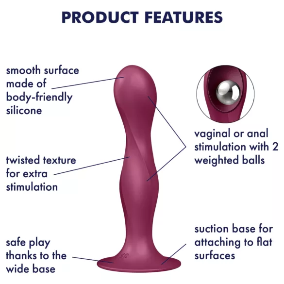Satisfyer Double Ball-R - dildo com ventosa e peso - silicone vermelho