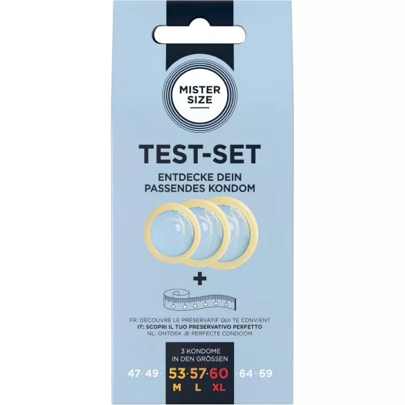 Mister Size Conjunto de Teste - pacote de amostras de preservativos com fita métrica (3 unid.)
