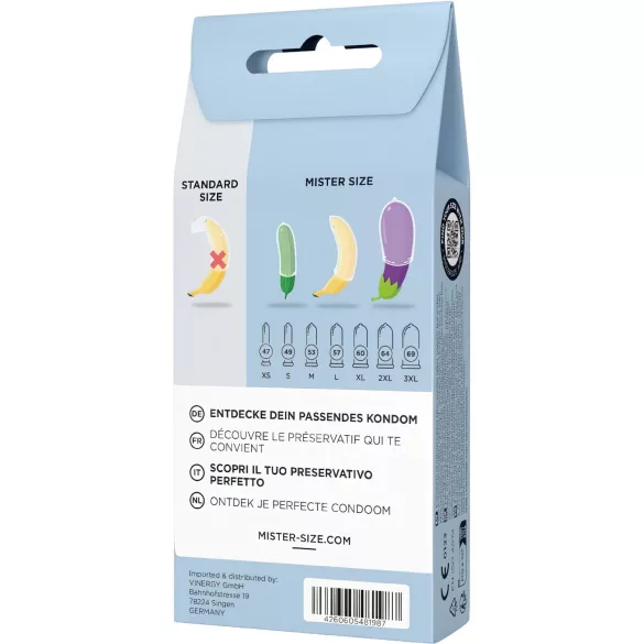 Mister Size Conjunto de Teste - pacote de amostras de preservativos com fita métrica (3 unid.)