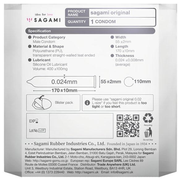 Sagami Original 0,02 - preservativo 55mm - unidade