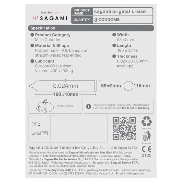 Sagami Original 0.02 L - preservativo ultrafino - 58mm - caixa com 3