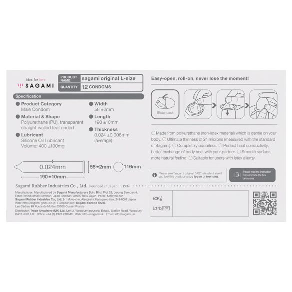 Sagami Original - Preservativo ultra fino - 58mm - caixa com 12 unidades