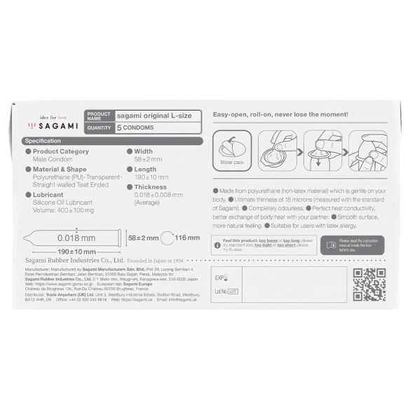 Sagami Original 0,01 L - preservativo ultrafino - 58mm - caixa com 5 unidades
