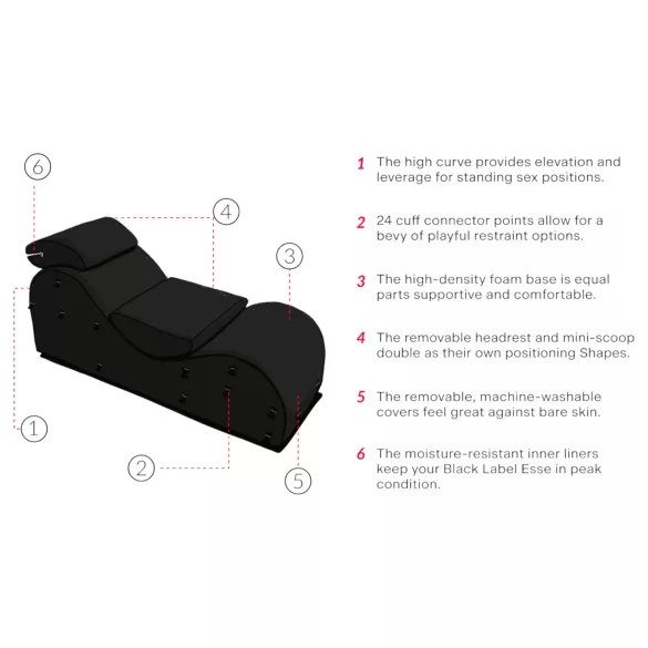 Liberator Black Label Esse - poltrona tântrica modular de 3 peças (preta)