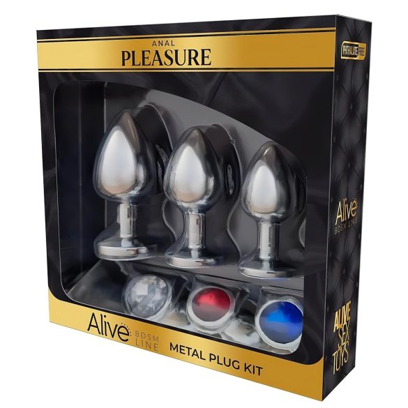 Alive - plug anal metal - kit com 3 peças - prata