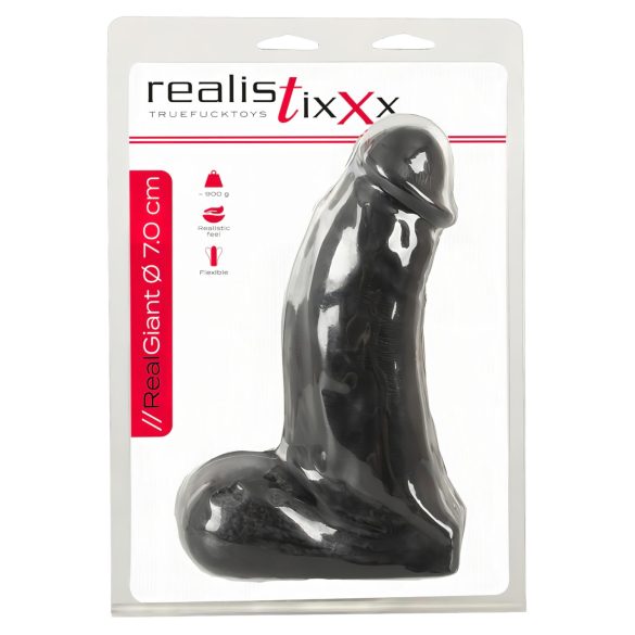 Realistixxx Real Giant - dildo realístico com testículos - 22 cm - preto