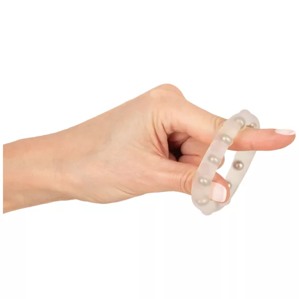 Rebel - anel peniano de silicone com esferas metálicas e saliências (transparente)