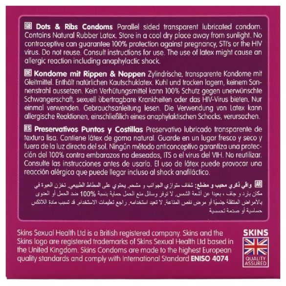 Skins - preservativo texturizado nervuras e pontos - caixa com 4 unidades