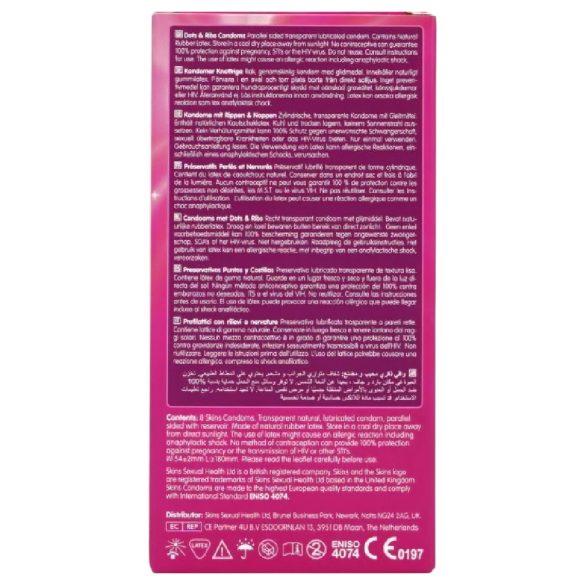 Skins - preservativo texturizado com relevos e pontos - 8 unidades