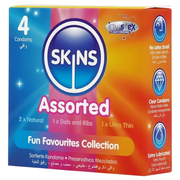 Skins - preservativos sortidos - com pontos, natural, extrafino (4 unid.)
