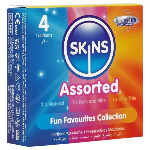 Skins - preservativos sortidos - com pontos, natural, extrafino (4 unid.)