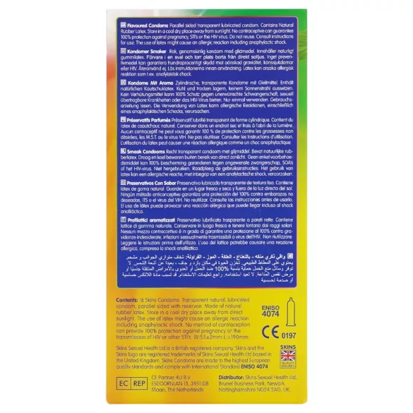 Skins - preservativos com sabor - menta, pastilha elástica, banana, morango (16 unid.)
