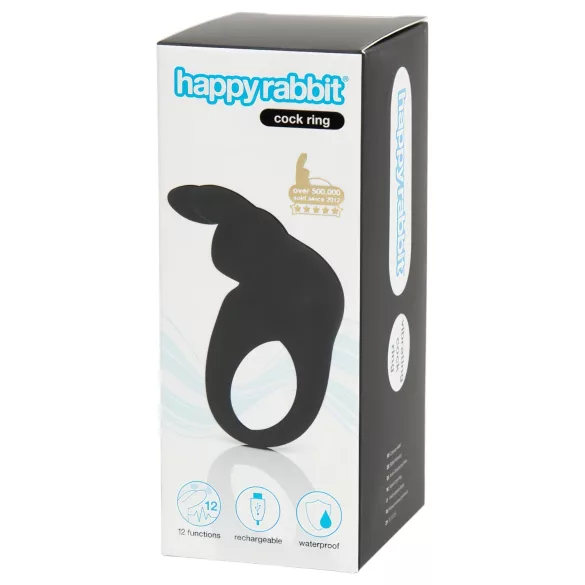 Happyrabbit - anel peniano vibratório recarregável - silicone preto