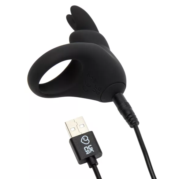Happyrabbit - anel peniano vibratório recarregável - silicone preto