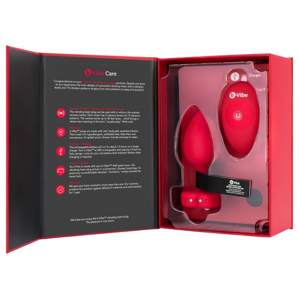 b-vibe heart - vibrador anal recarregável com controle (vermelho)