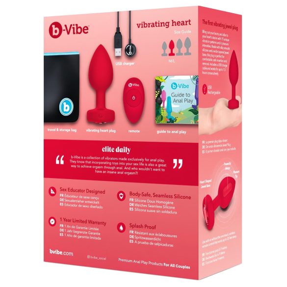 b-vibe heart - vibrador anal recarregável com controle (vermelho)