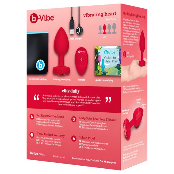b-vibe heart - vibrador anal recarregável com controle (vermelho)