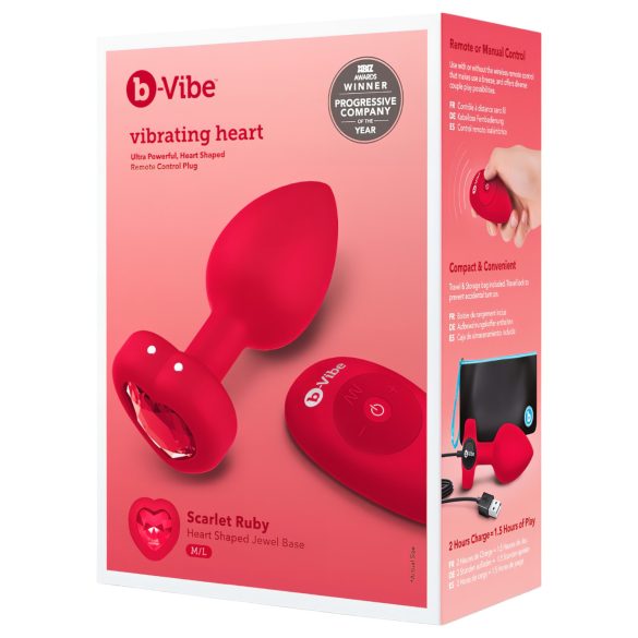 b-vibe heart - vibrador anal recarregável com controle (vermelho)