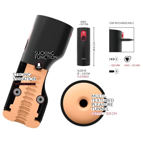 WYNE 07 - masturbador vibratório e sugador recarregável - preto