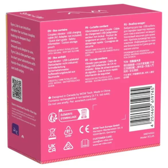 We-Vibe Sync Lite - Vibrador para casais com controlo por app e comando (cor-de-rosa)