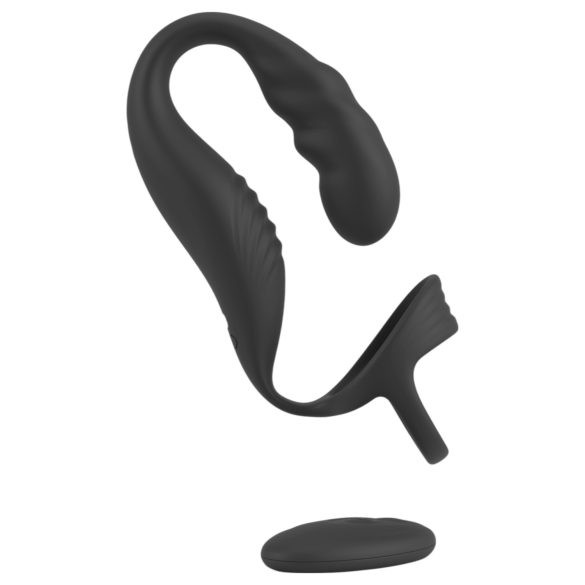 Rebel - vibrador próstata com anel peniano e escrotal - silicone preto
