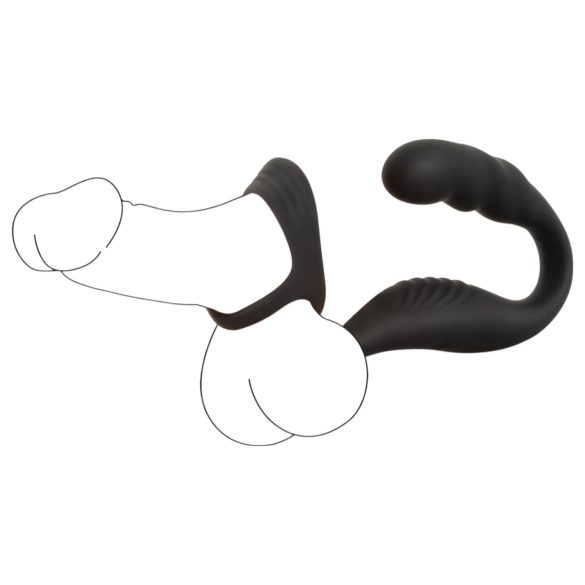 Rebel - vibrador próstata com anel peniano e escrotal - silicone preto