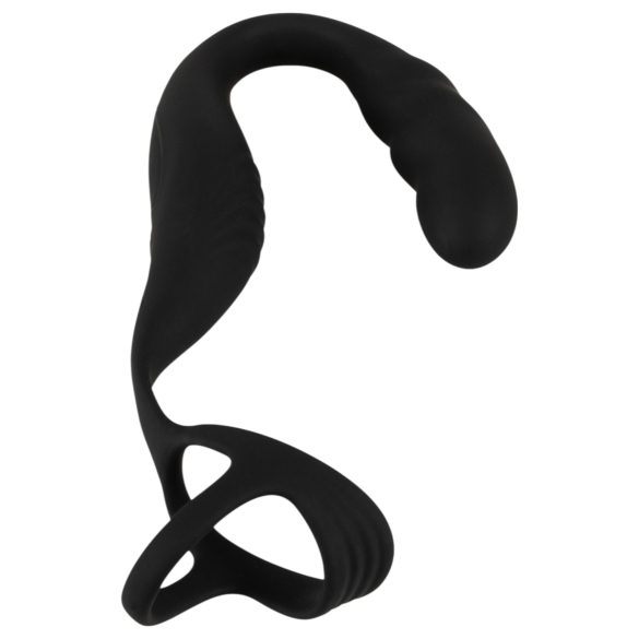 Rebel - vibrador próstata com anel peniano e escrotal - silicone preto