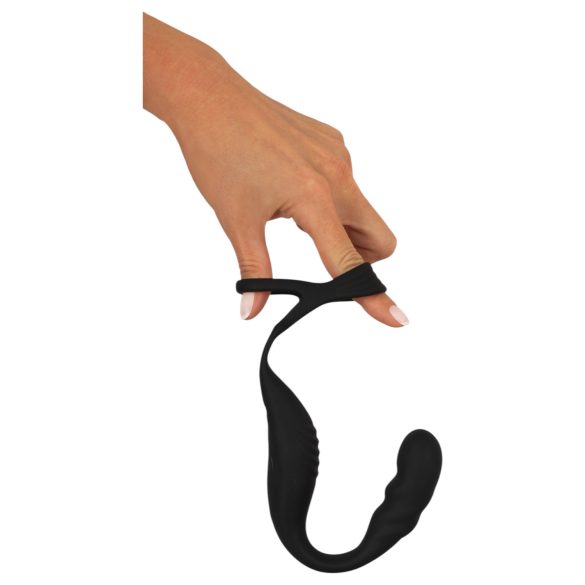 Rebel - vibrador próstata com anel peniano e escrotal - silicone preto