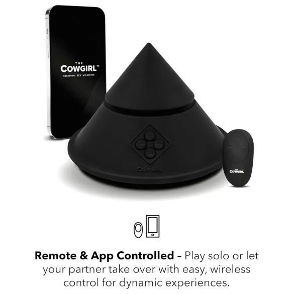 The Cowgirl Cone - máquina de sexo premium controlada por app, com 2 acessórios intercambiáveis, 20 modos de vibração (preto)