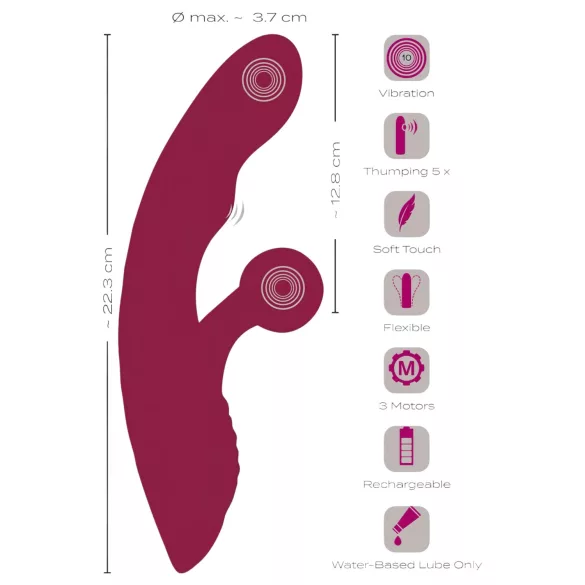 Javida - vibrador rabbit com estimulador de clitóris recarregável - vermelho