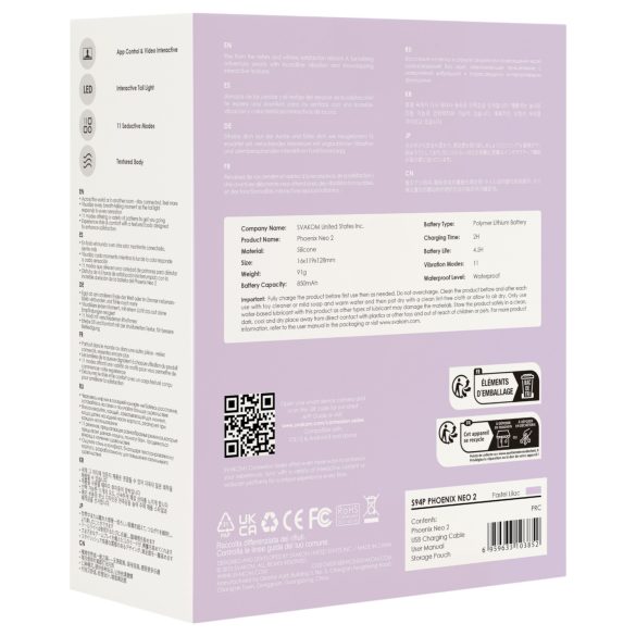 Svakom Phoenix Neo 2 - vibrador bullet com controle app - silicone lilás