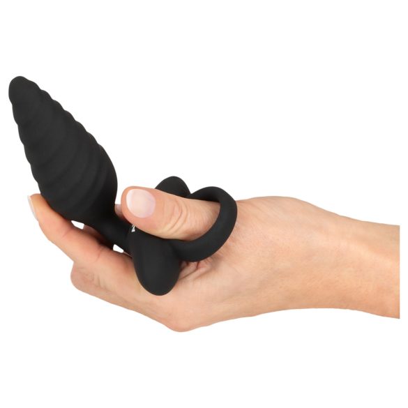 ANOS - plug anal vibratório texturizado - silicone preto