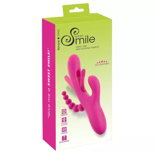 SMILE - vibrador triplo com língua - silicone rosa