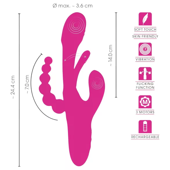 SMILE - vibrador triplo com língua - silicone rosa