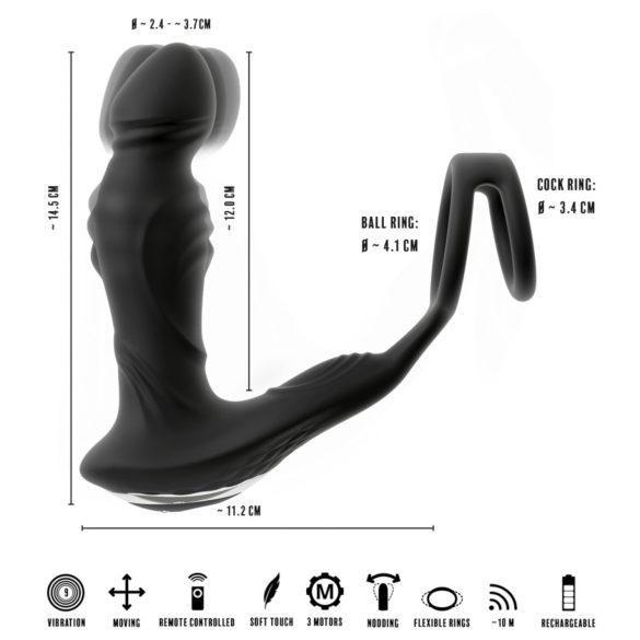 Rebel - vibrador próstata com movimento de impulso - silicone preto