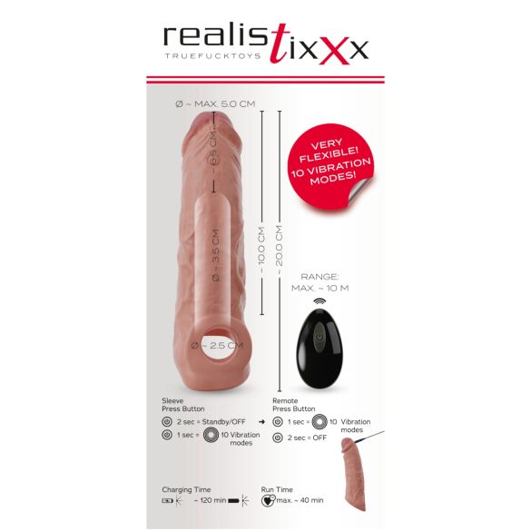 Realistixxx - capa peniana vibratória com rádio - natural (20cm)