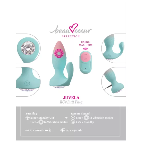 Beau Coeur Juvela - plug anal vibratório - silicone turquesa