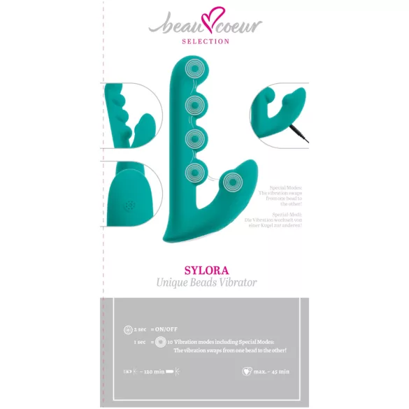Beau Coeur Sylora - vibrador 2 em 1 com pérolas - silicone verde