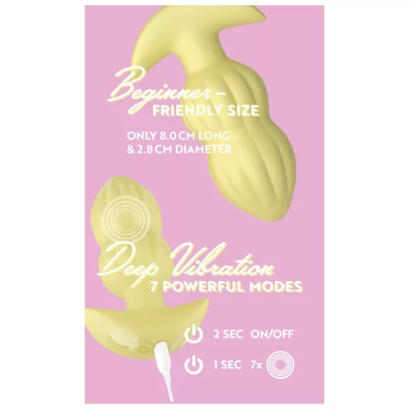 Cuties Mini - plug anal vibratório texturizado - silicone amarelo