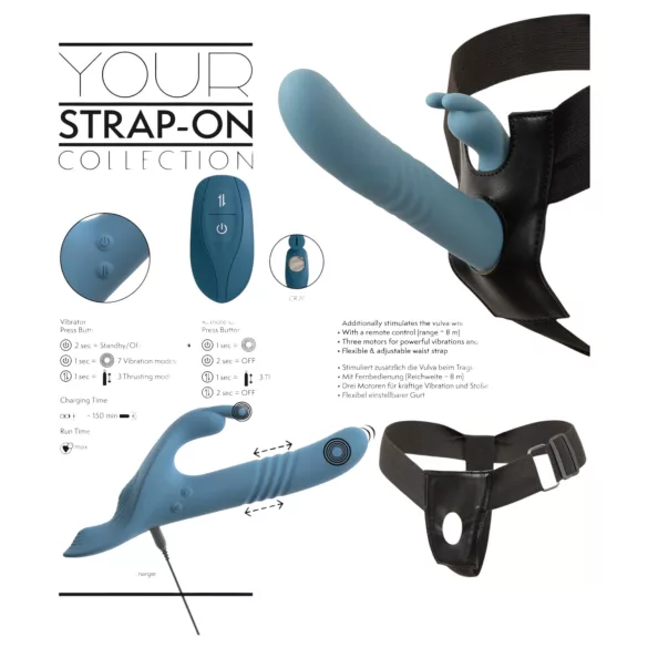 You2Toys - Vibrador com arnês de coelhinho em 3 peças com comando remoto (azul)
