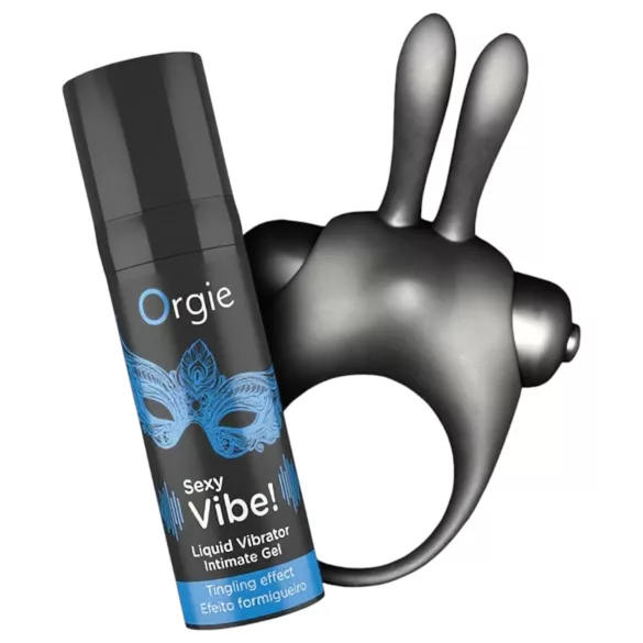 Orgie Bunny - anel peniano vibratório com conjunto - silicone preto