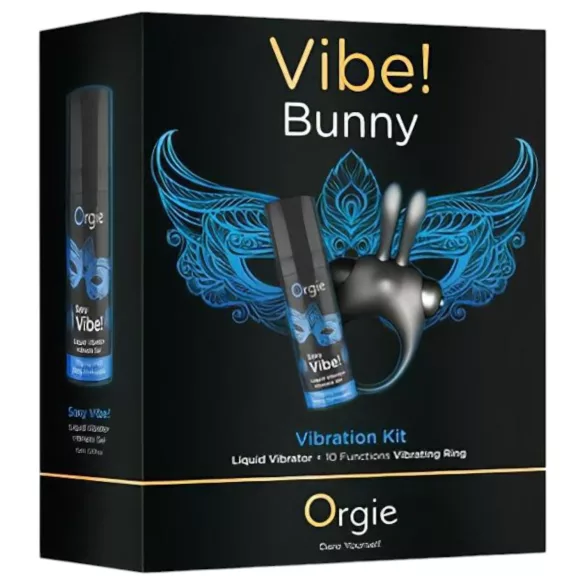 Orgie Bunny - anel peniano vibratório com conjunto - silicone preto