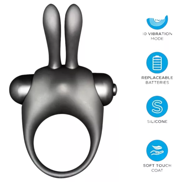 Orgie Bunny - anel peniano vibratório com conjunto - silicone preto