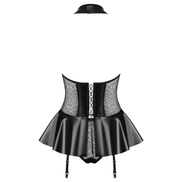 Obsessive - espartilho e tanga com efeito de verniz (preto)