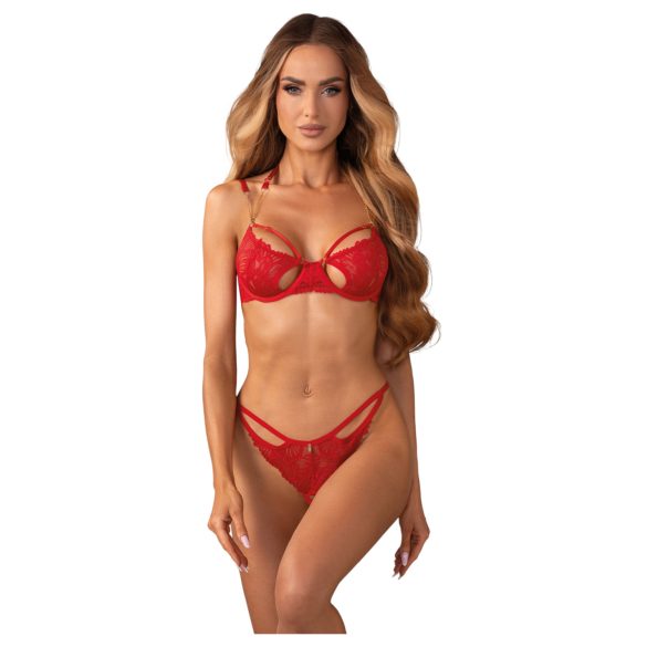 Obsessive - conjunto de lingerie rendado - sutiã e calcinha - vermelho