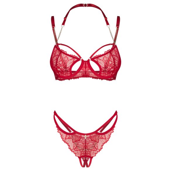 Obsessive - conjunto de lingerie rendado - sutiã e calcinha - vermelho - L/XL