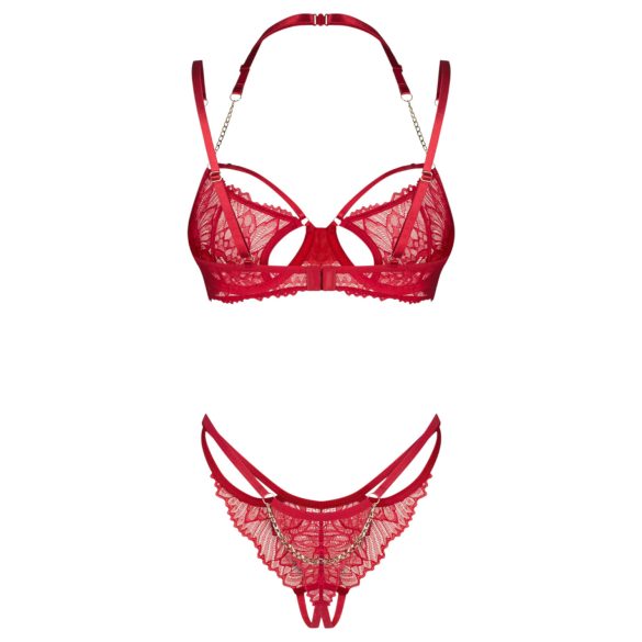 Obsessive - conjunto de lingerie rendado - sutiã e calcinha - vermelho - L/XL