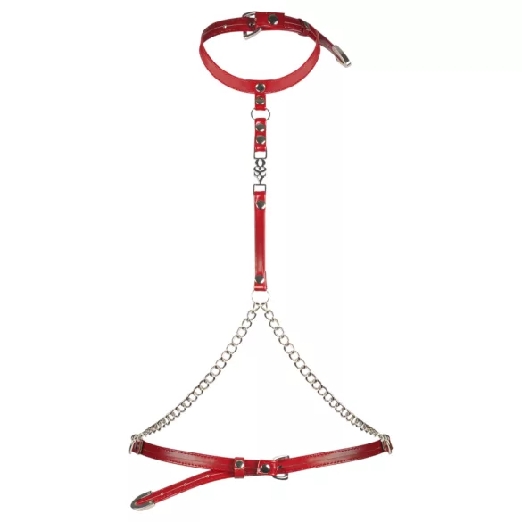 Obsessive Inferro - body harness com correntes - efeito couro - vermelho